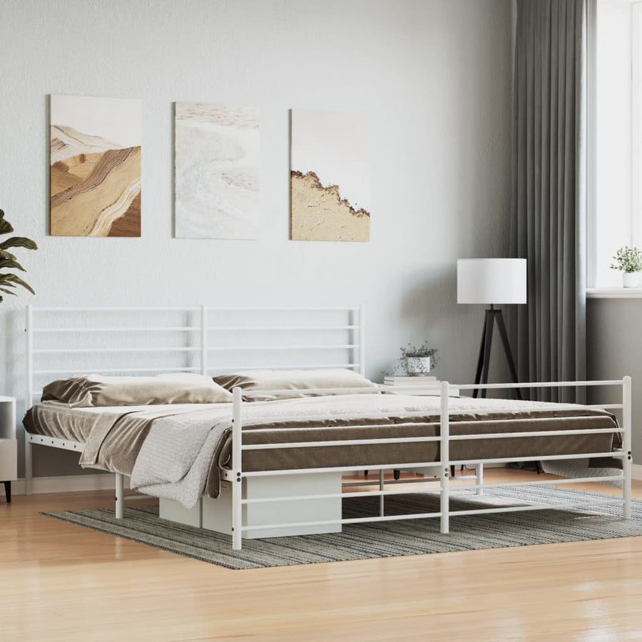 Bedframe Met Hoofd- En Voeteneinde Metaal 193 x 203 cm Wit met hoofdbord & voetbord