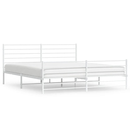Bedframe Met Hoofd- En Voeteneinde Metaal 200 x 200 cm Wit met hoofdbord & voetbord
