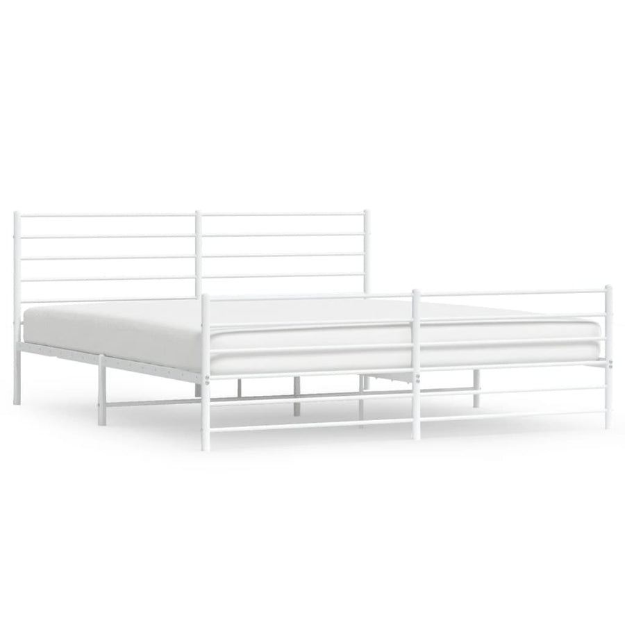 Bedframe Met Hoofd- En Voeteneinde Metaal 200 x 200 cm Wit met hoofdbord & voetbord