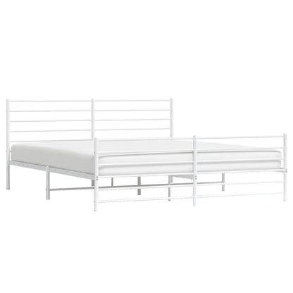 Bedframe Met Hoofd- En Voeteneinde Metaal 200 x 200 cm Wit met hoofdbord & voetbord