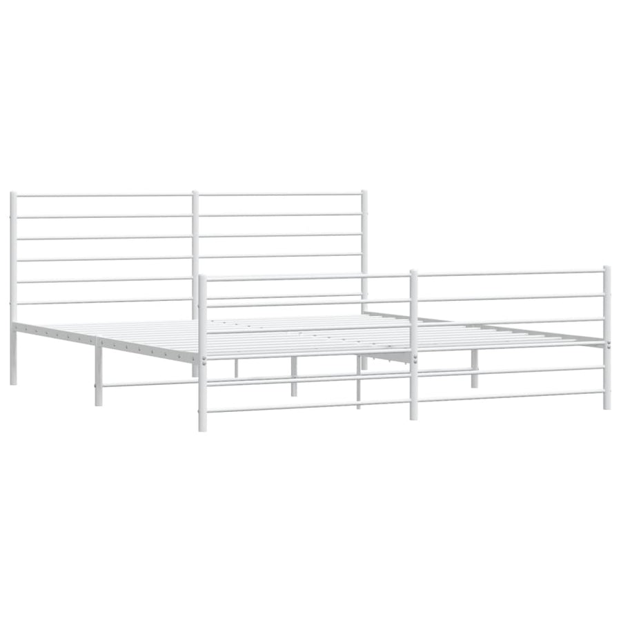 Bedframe Met Hoofd- En Voeteneinde Metaal 200 x 200 cm Wit met hoofdbord & voetbord
