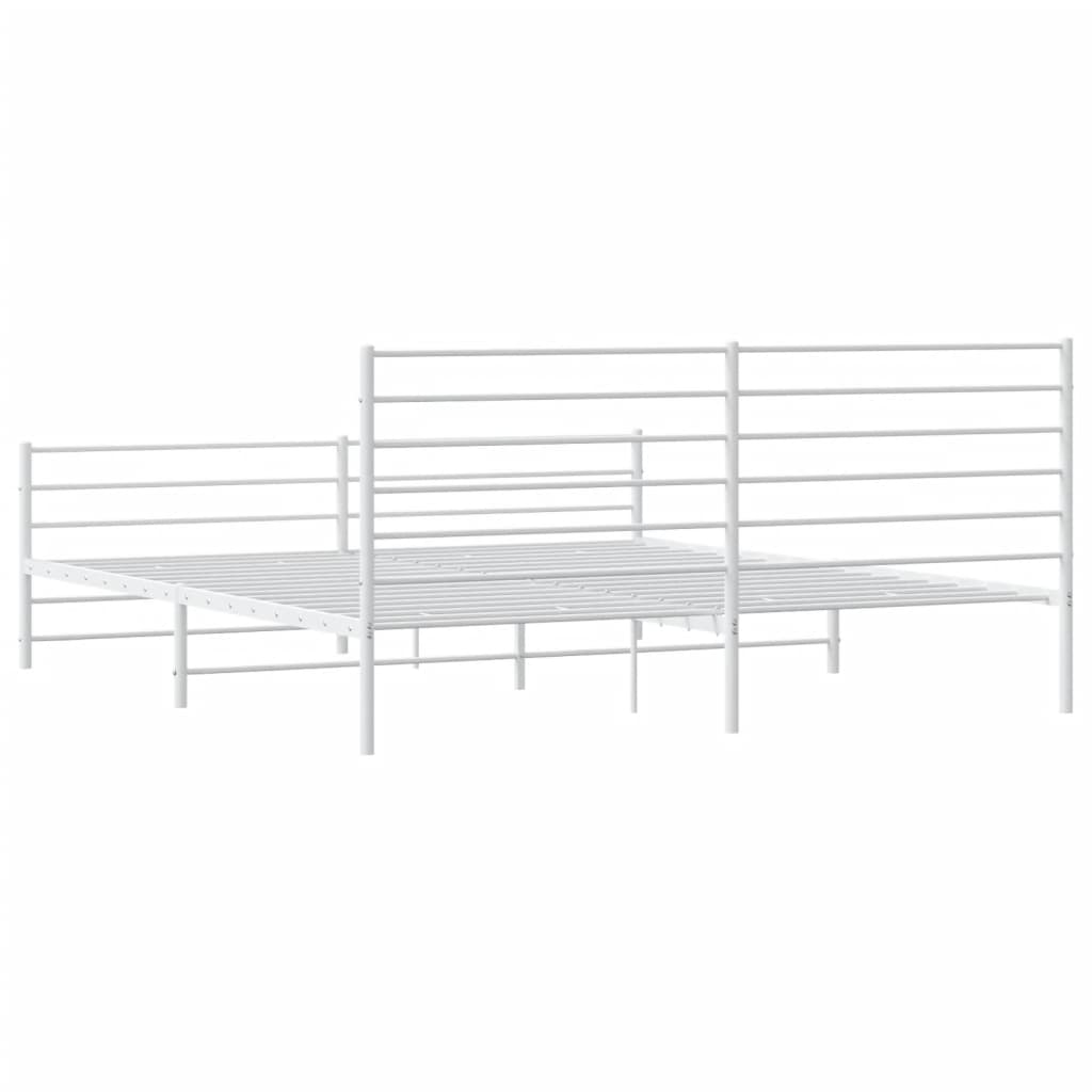 Bedframe Met Hoofd- En Voeteneinde Metaal 200 x 200 cm Wit met hoofdbord & voetbord
