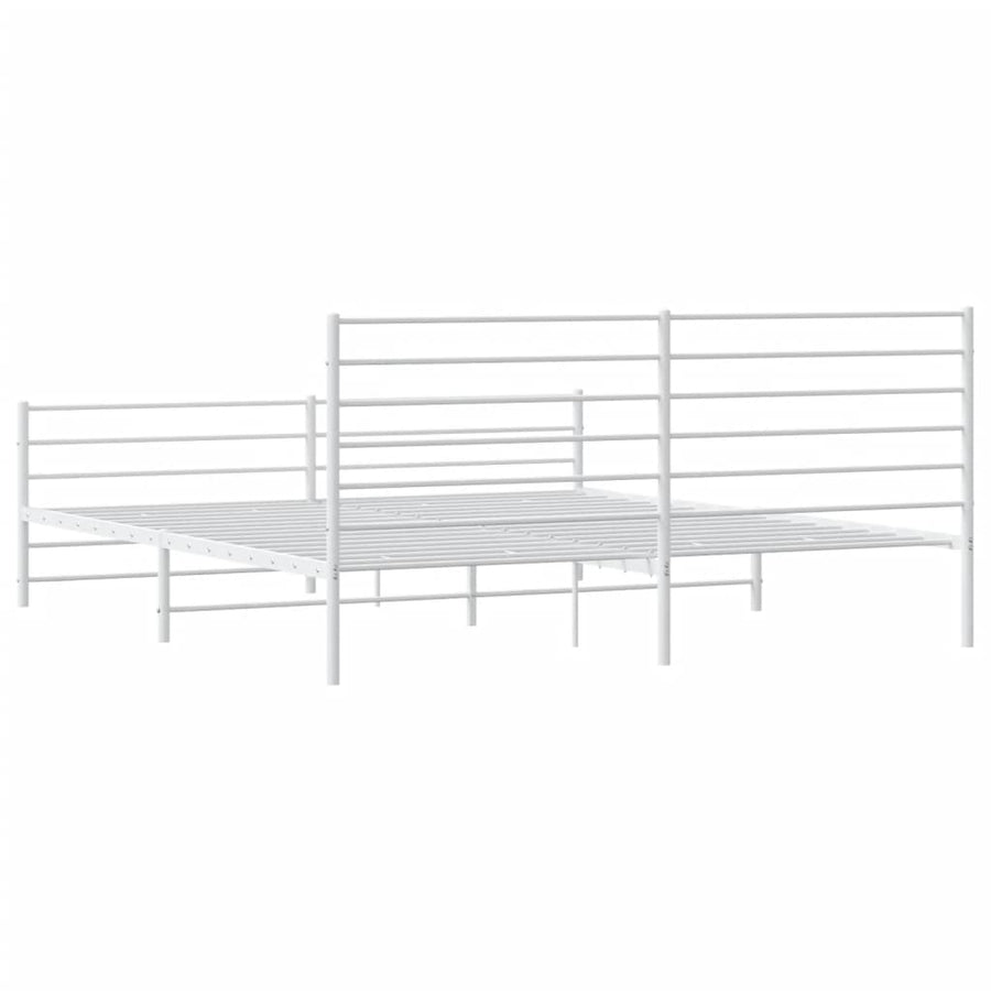 Bedframe Met Hoofd- En Voeteneinde Metaal 200 x 200 cm Wit met hoofdbord & voetbord