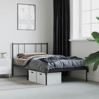Bedframe Metaal 75 x 190 cm Zwart met hoofdbord