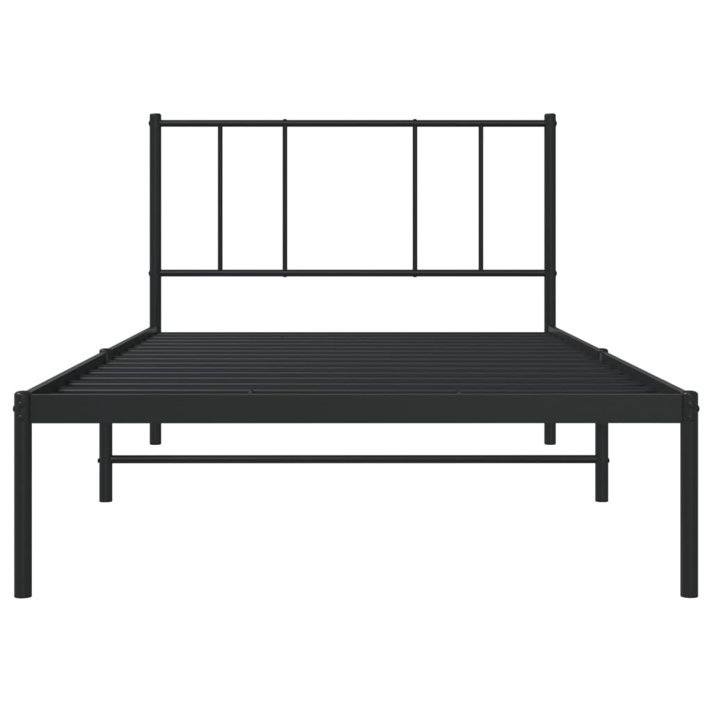 Bedframe Metaal 75 x 190 cm Zwart met hoofdbord