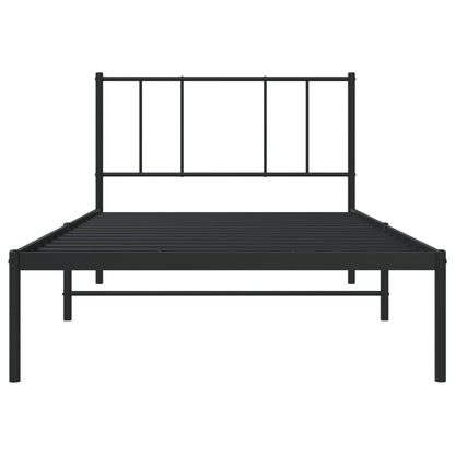Bedframe Metaal 75 x 190 cm Zwart met hoofdbord