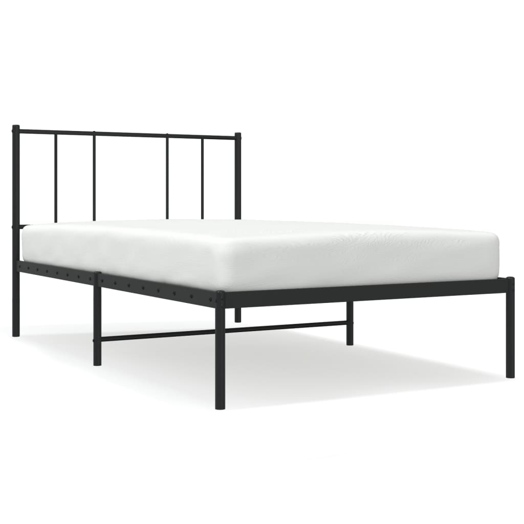 Bedframe Metaal 90 x 190 cm Zwart met hoofdbord