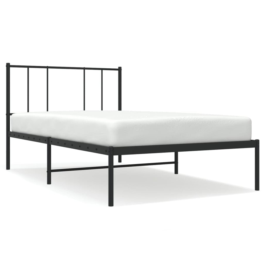 Bedframe Metaal 90 x 190 cm Zwart met hoofdbord