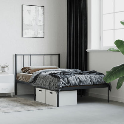 Bedframe Metaal 90 x 190 cm Zwart met hoofdbord
