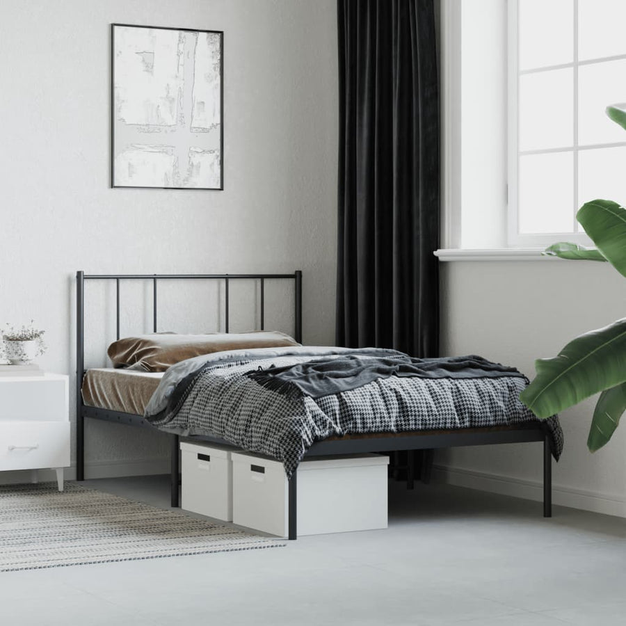 Bedframe Metaal 90 x 190 cm Zwart met hoofdbord