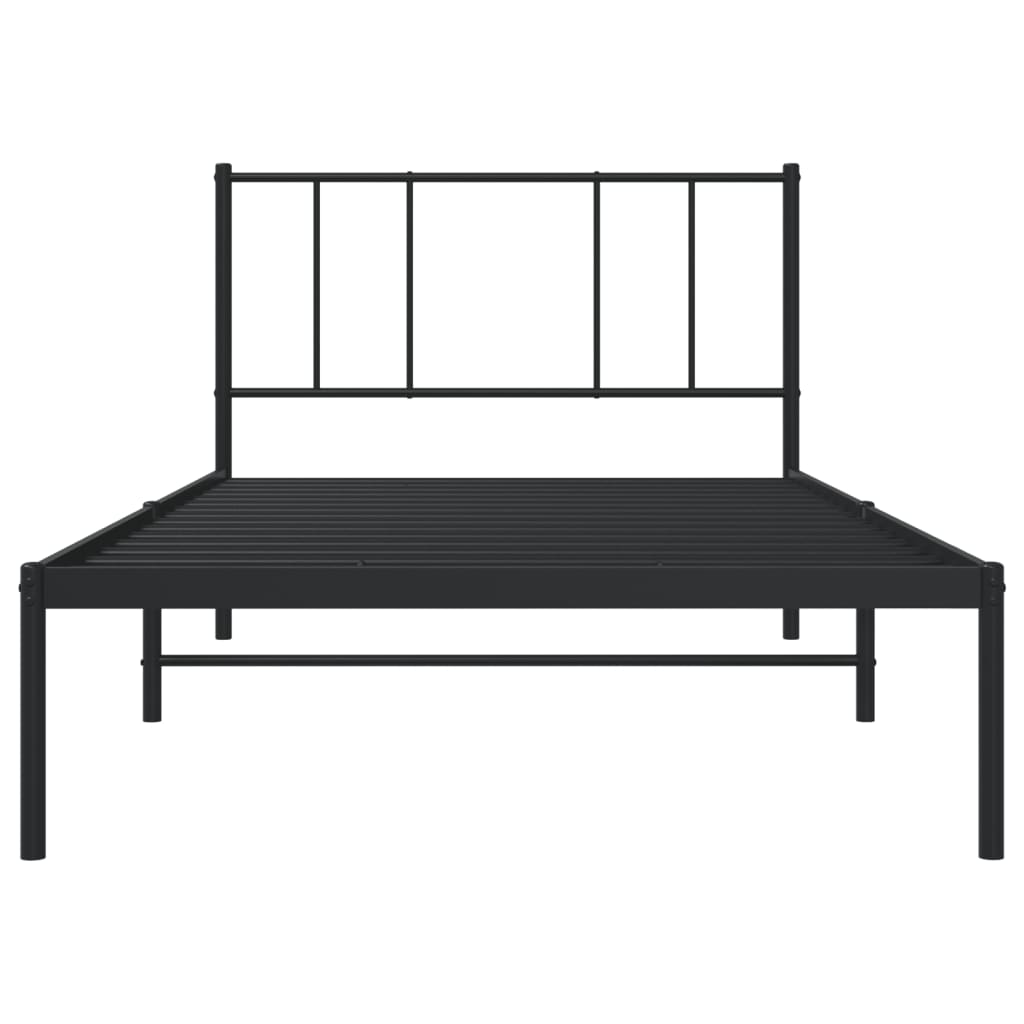 Bedframe Metaal 90 x 190 cm Zwart met hoofdbord