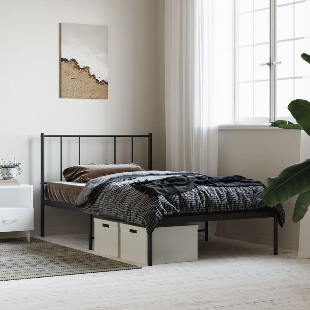 Bedframe Metaal 90 x 190 cm Zwart met hoofdbord
