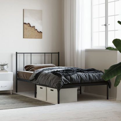 Bedframe Metaal 90 x 190 cm Zwart met hoofdbord