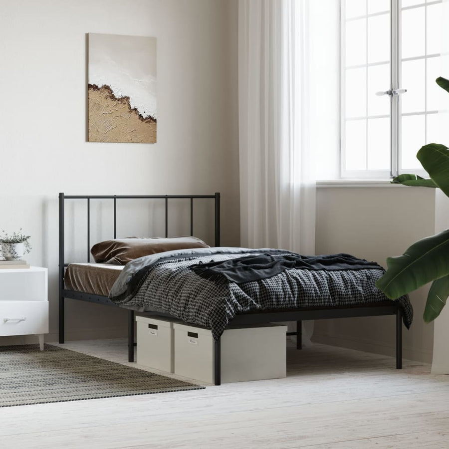 Bedframe Metaal 90 x 190 cm Zwart met hoofdbord