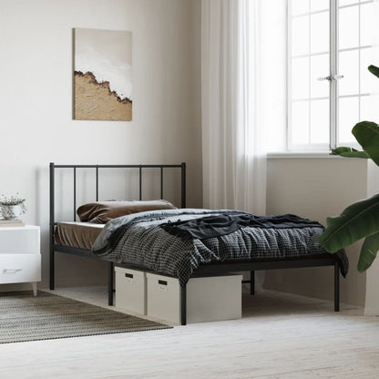 Bedframe Metaal 90 x 200 cm Zwart met hoofdbord