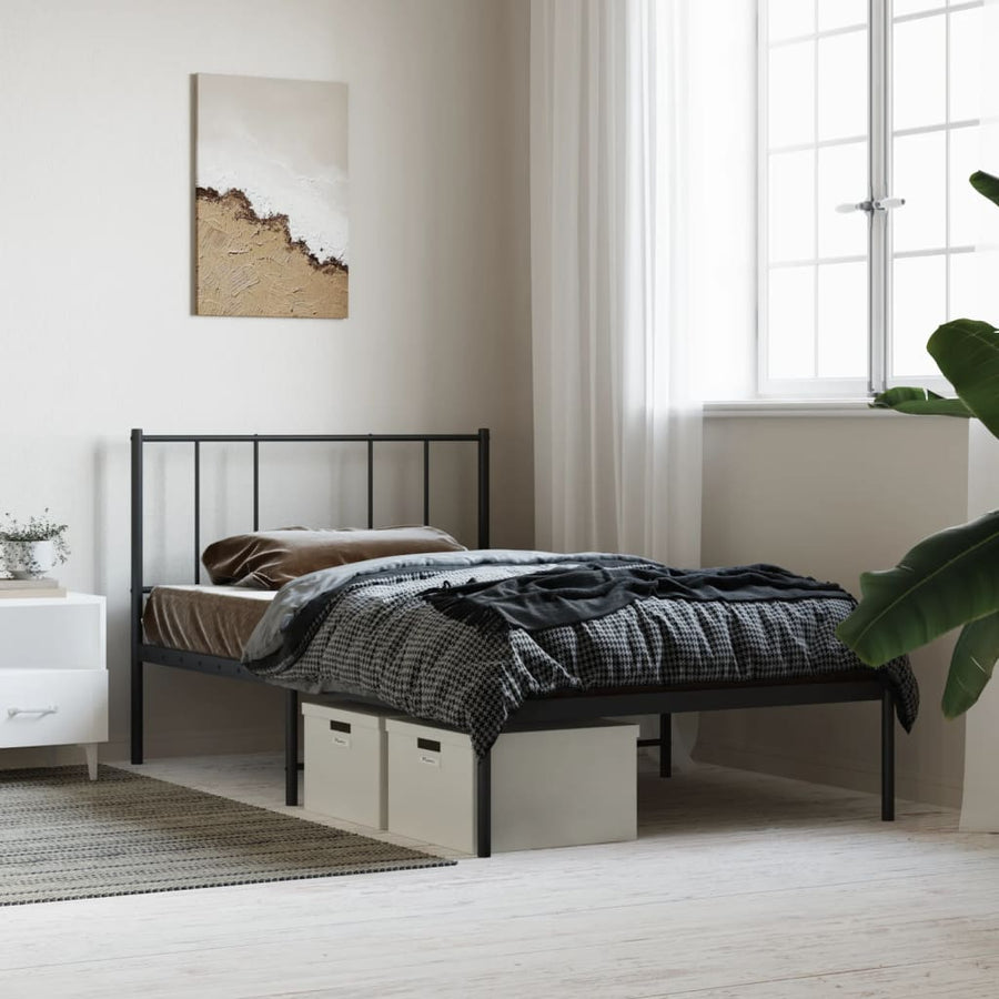 Bedframe Metaal 90 x 200 cm Zwart met hoofdbord