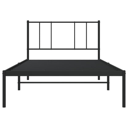 Bedframe Metaal 100 x 200 cm Zwart met hoofdbord
