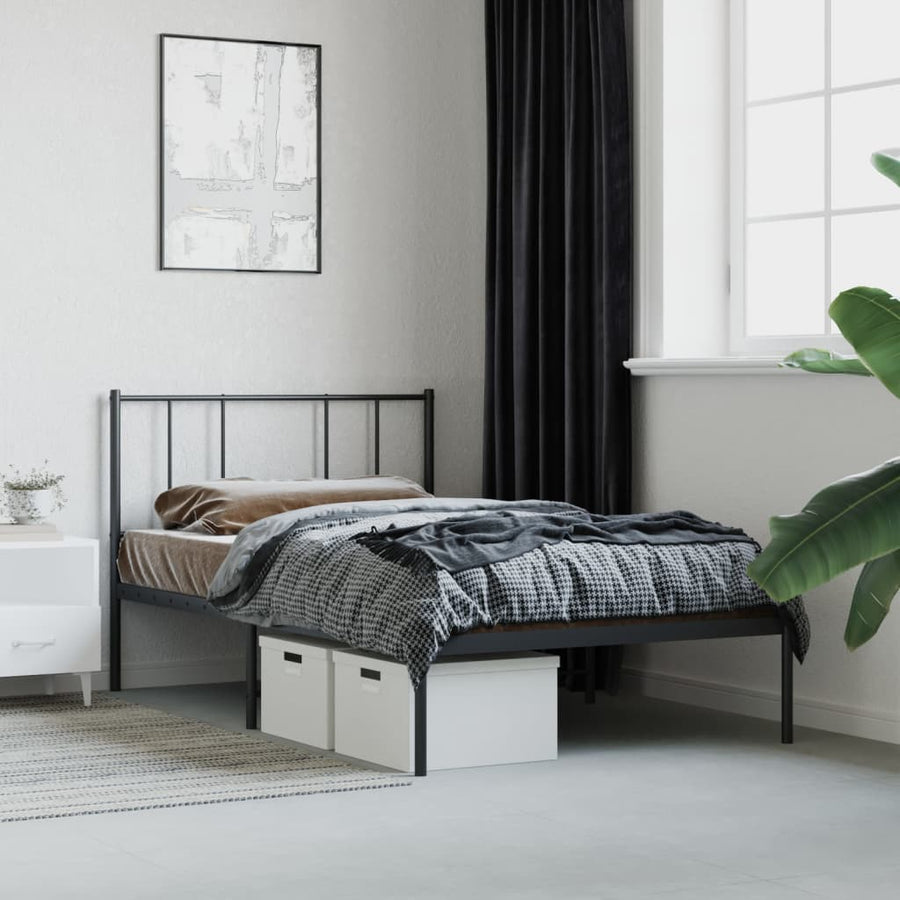 Bedframe Metaal 107 x 203 cm Zwart met hoofdbord
