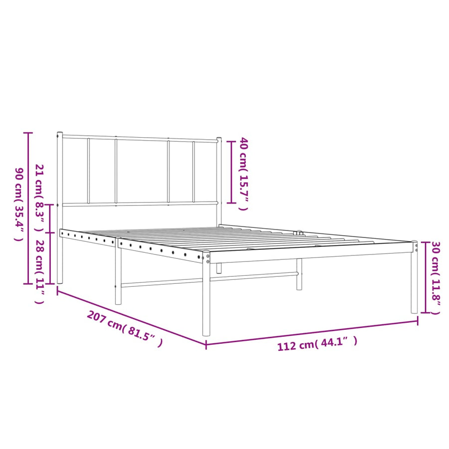 Bedframe Metaal 107 x 203 cm Zwart met hoofdbord