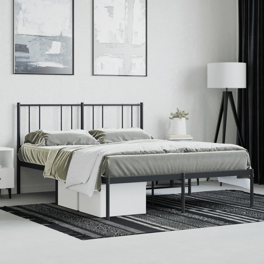 Bedframe Metaal 120 x 190 cm Zwart met hoofdbord