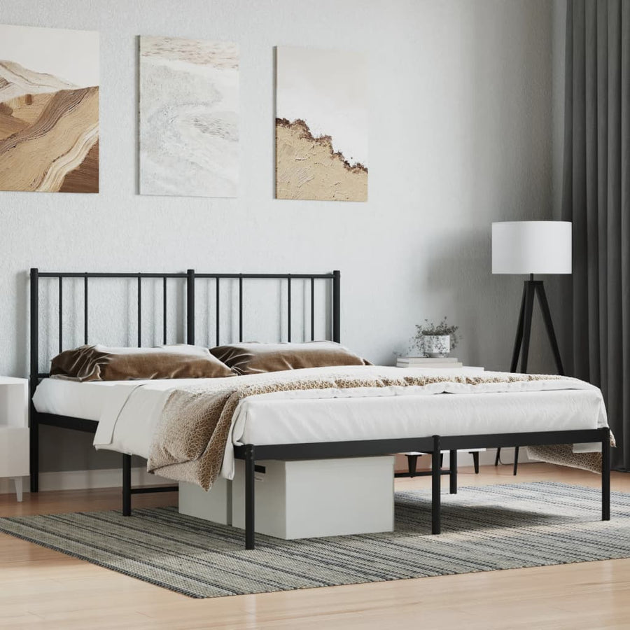 Bedframe Metaal 120 x 190 cm Zwart met hoofdbord