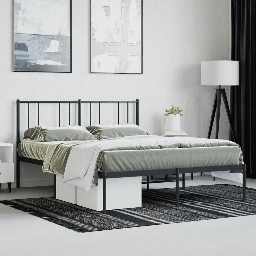 Bedframe Metaal 120 x 200 cm Zwart met hoofdbord
