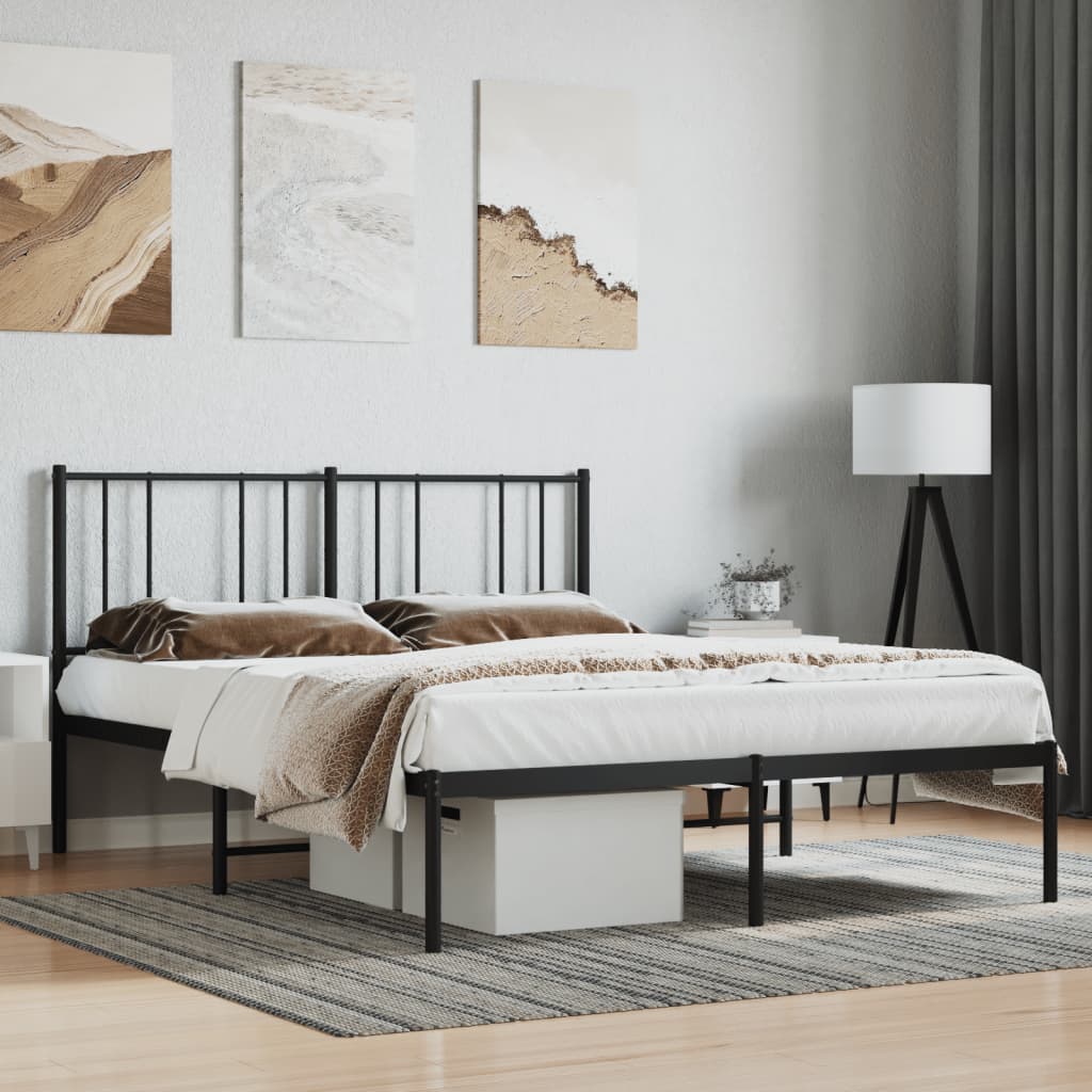 Bedframe Metaal 140 x 190 cm Zwart met hoofdbord