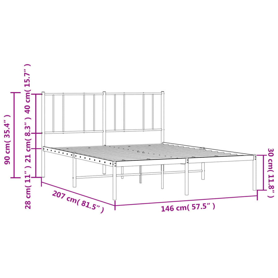 Bedframe Metaal 140 x 200 cm Zwart met hoofdbord