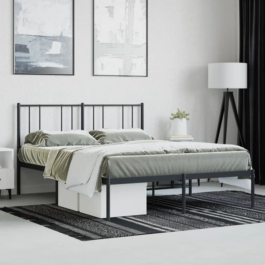 Bedframe Metaal 150 x 200 cm Zwart met hoofdbord