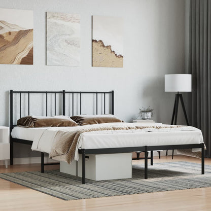 Bedframe Metaal 150 x 200 cm Zwart met hoofdbord