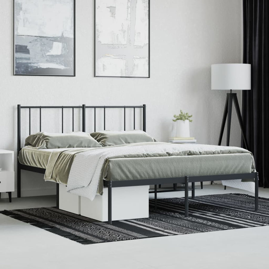 Bedframe Metaal 160 x 200 cm Zwart met hoofdbord