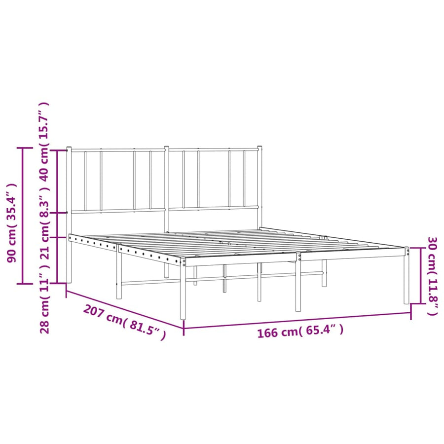 Bedframe Metaal 160 x 200 cm Zwart met hoofdbord