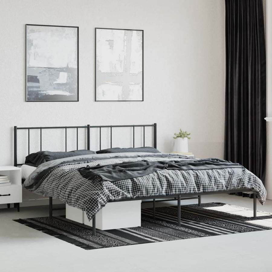 Bedframe Metaal 183 x 213 cm Zwart met hoofdbord