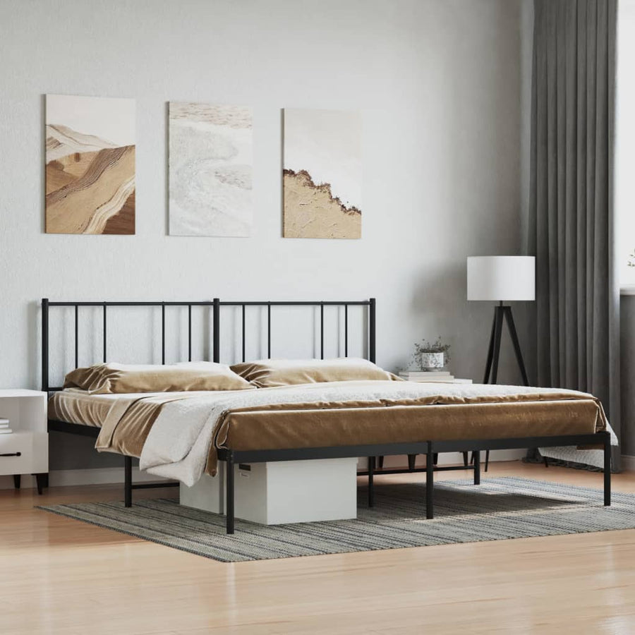 Bedframe Metaal 183 x 213 cm Zwart met hoofdbord