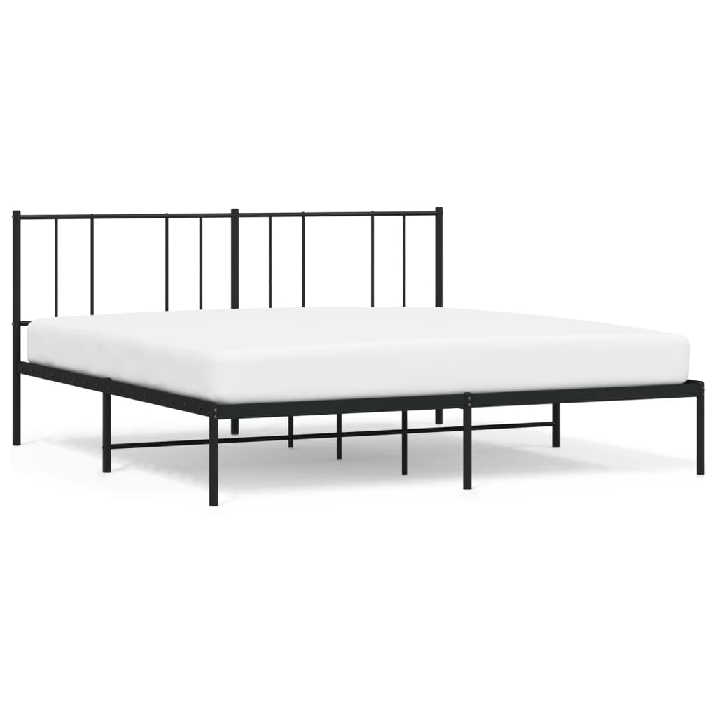 Bedframe Metaal 193 x 203 cm Zwart met hoofdbord
