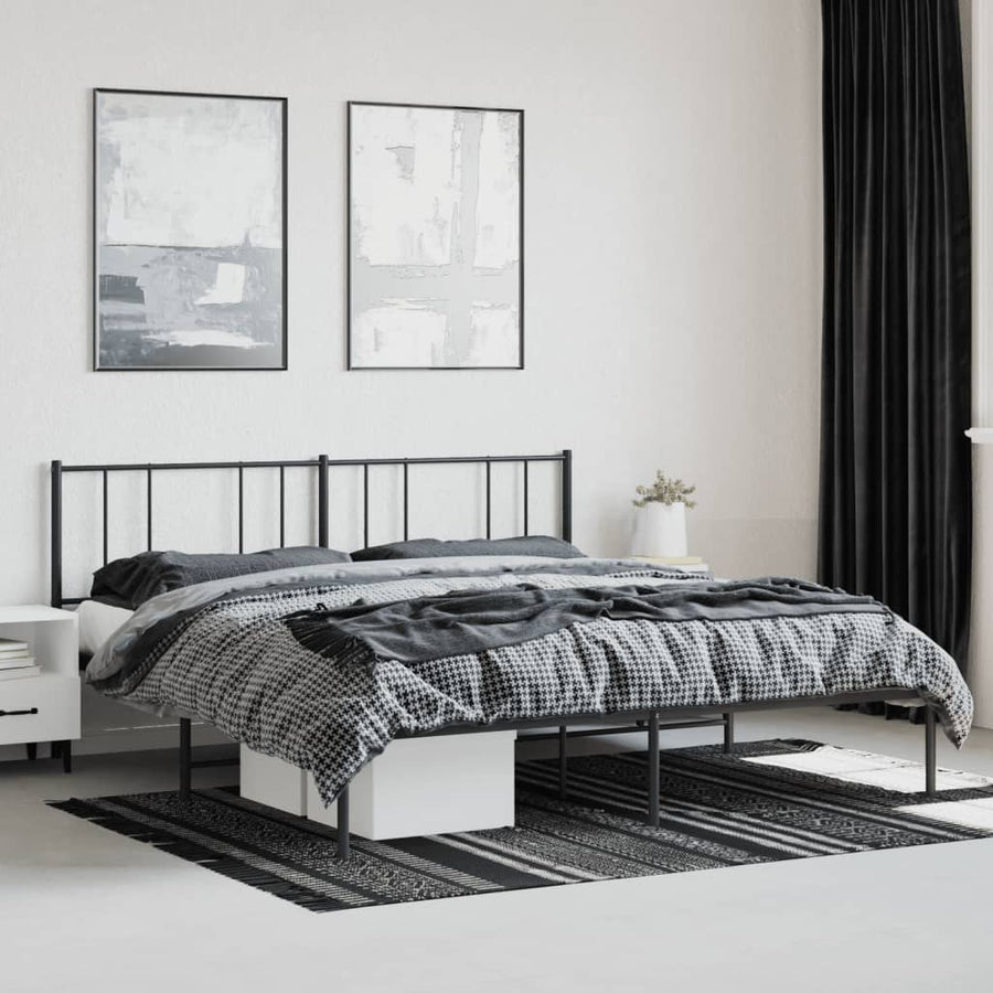 Bedframe Metaal 193 x 203 cm Zwart met hoofdbord