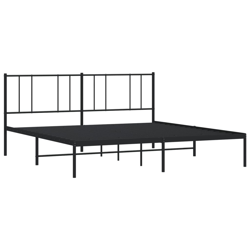 Bedframe Metaal 193 x 203 cm Zwart met hoofdbord