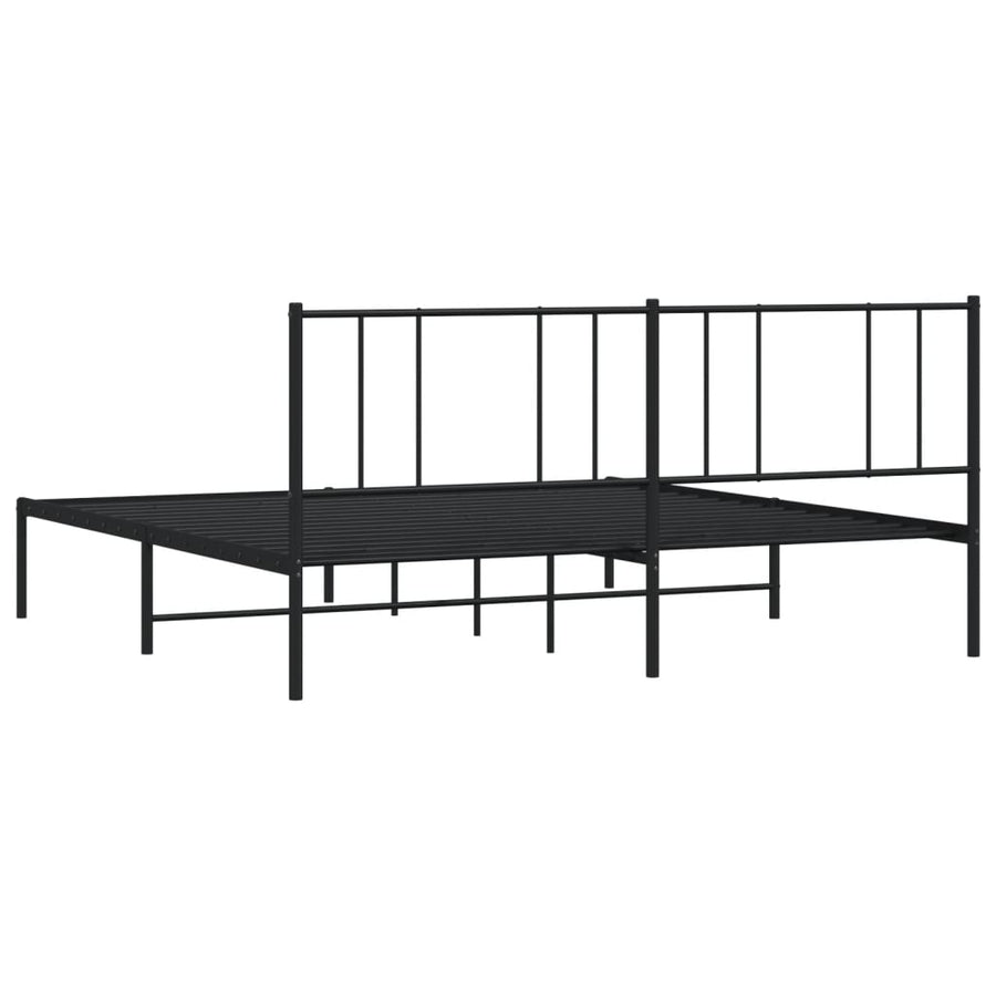 Bedframe Metaal 193 x 203 cm Zwart met hoofdbord