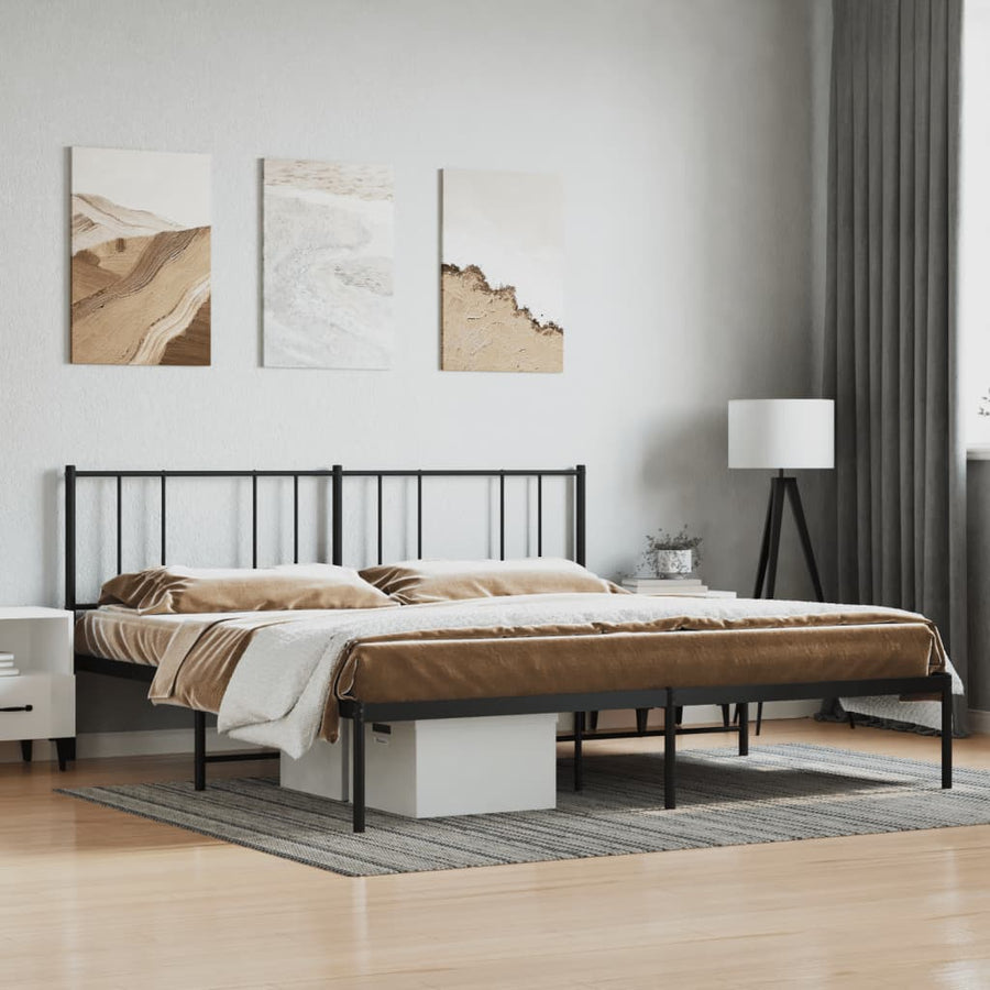Bedframe Metaal 193 x 203 cm Zwart met hoofdbord
