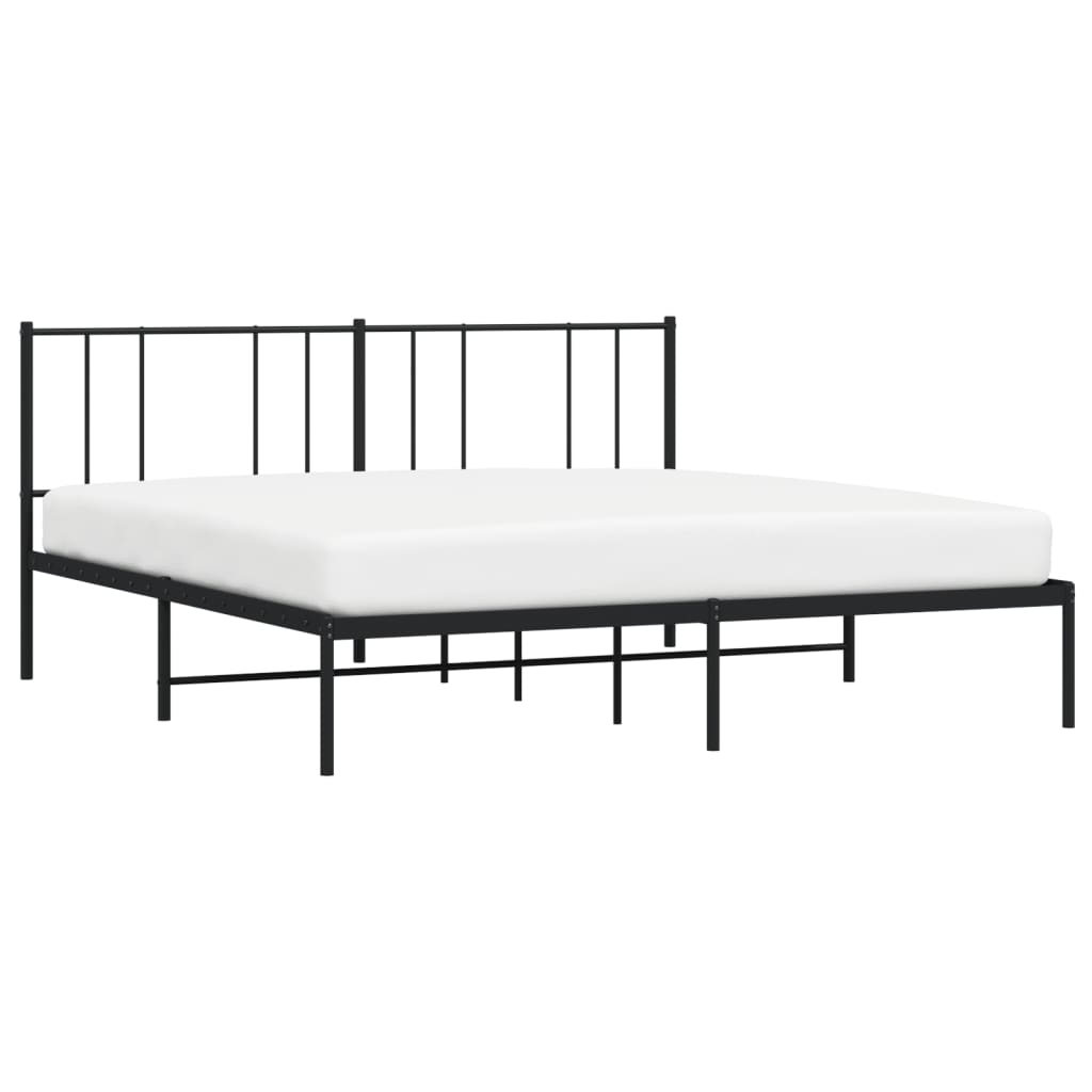 Bedframe Metaal 200 x 200 cm Zwart met hoofdbord