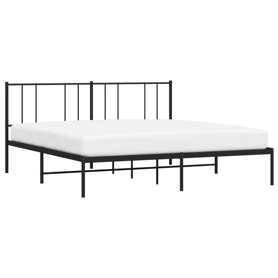 Bedframe Metaal 200 x 200 cm Zwart met hoofdbord