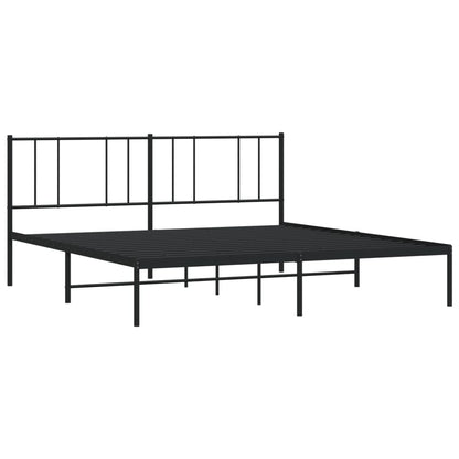 Bedframe Metaal 200 x 200 cm Zwart met hoofdbord