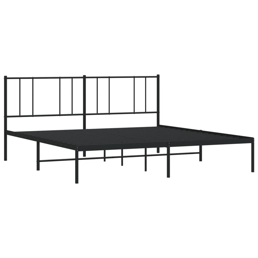 Bedframe Metaal 200 x 200 cm Zwart met hoofdbord