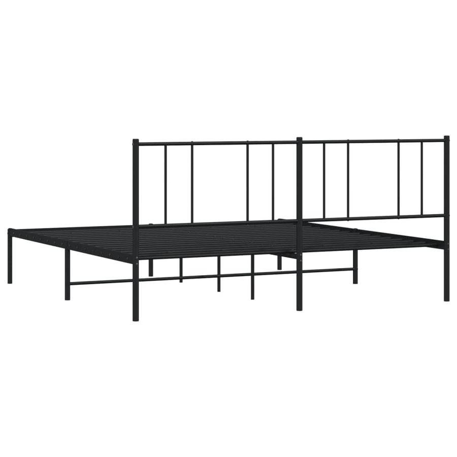 Bedframe Metaal 200 x 200 cm Zwart met hoofdbord