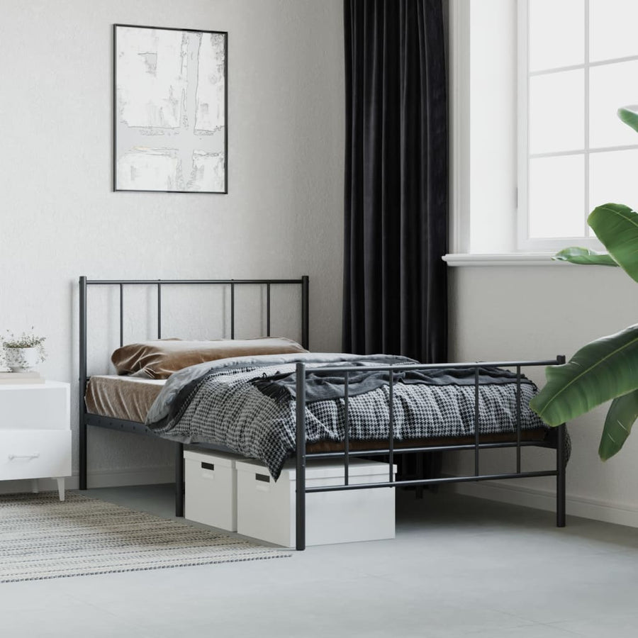 Bedframe Met Hoofd- En Voeteneinde Metaal 90 x 190 cm Zwart met hoofdbord & voetbord