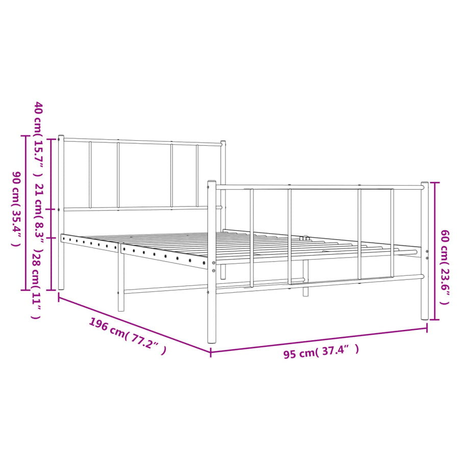 Bedframe Met Hoofd- En Voeteneinde Metaal 90 x 190 cm Zwart met hoofdbord & voetbord