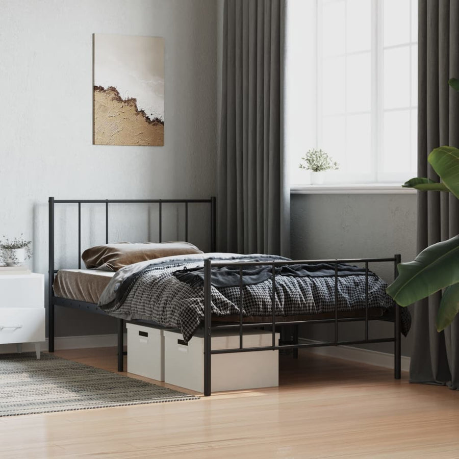 Bedframe Met Hoofd- En Voeteneinde Metaal 90 x 190 cm Zwart met hoofdbord & voetbord