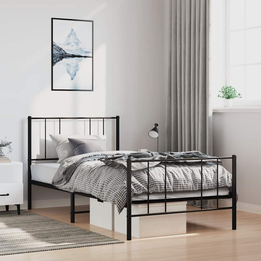 Bedframe met hoofd- en voeteneinde metaal zwart 100x190 cm