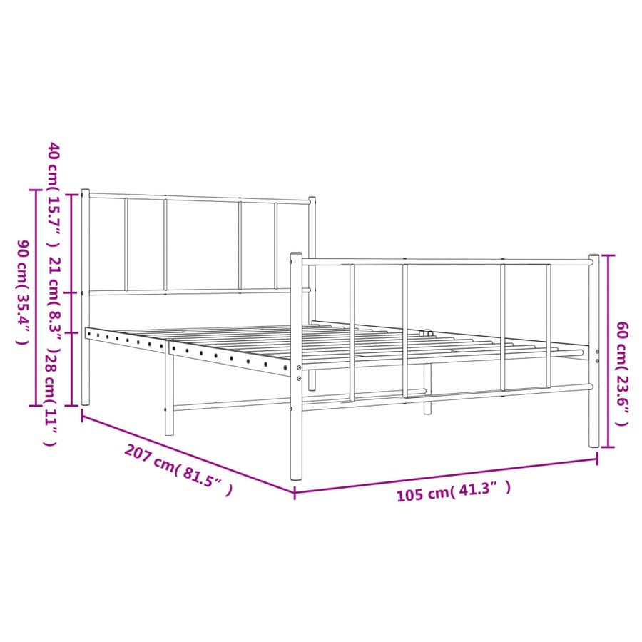 Bedframe met hoofd- en voeteneinde metaal zwart 100x200 cm
