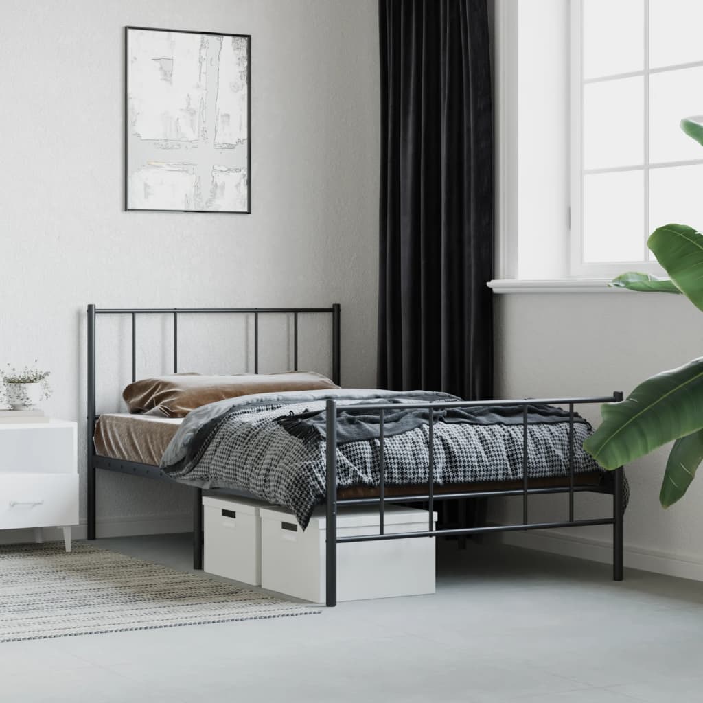 Bedframe Met Hoofd- En Voeteneinde Metaal 107 x 203 cm Zwart met hoofdbord & voetbord